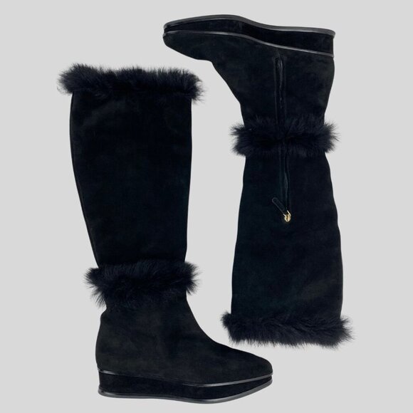 TORY BURCH Marcel Genuine Shearling Wedge Knee High Boot Size 10 - Picture 3 of 12